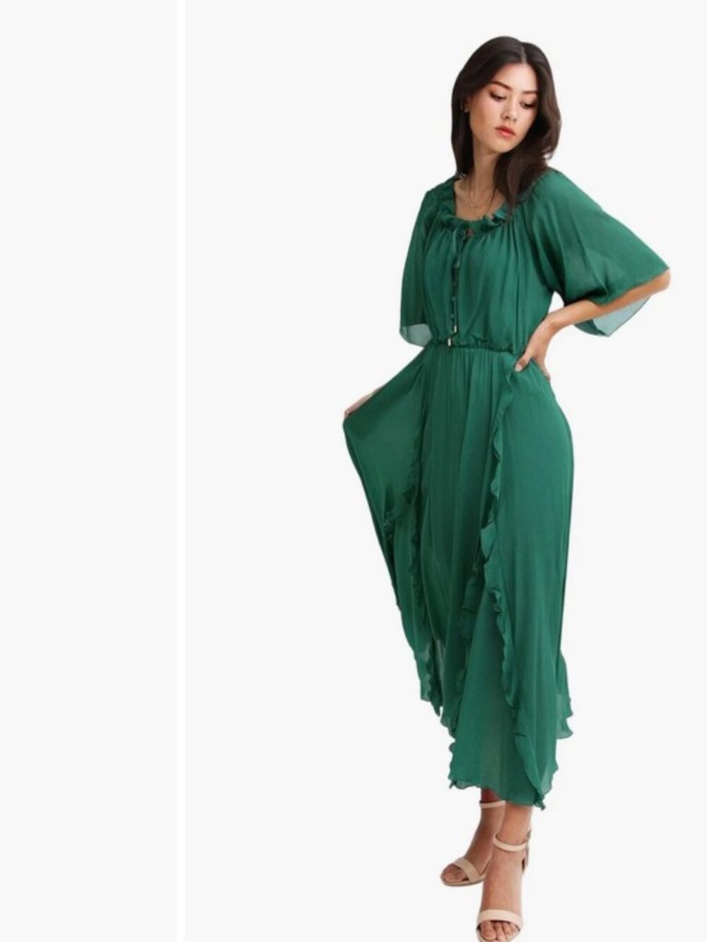 Bella & Bloom Ruffled Midi Dress Green Size Small - Picture 4 of 15